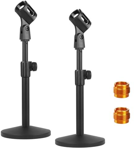 YOUEON 2er Pack Tischmikrofonständer mit Mikrofonklammer, verstellbarer Mikrofonständer Tischmikrofonständer für Snowball, Spark, andere Mikrofone, 2 Metallschraubenadapter