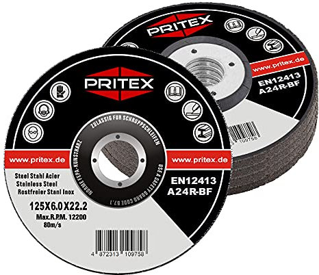 Schruppscheiben | 50 Stück | 125 x 6.0 mm | Schleifscheiben gekröpft | Trennscheiben Inox für Edelstahl Metall Kupfer Messing | Geprüft nach EN12413