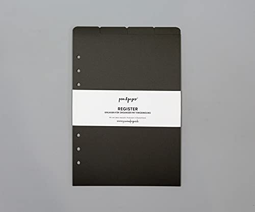 pen & pages® Register Trennblätter für Ringplaner - Din A5-6 Löcher - Divider, Din A5 Organizer, 14,8 x 21 cm (schwarz (Taps oben))