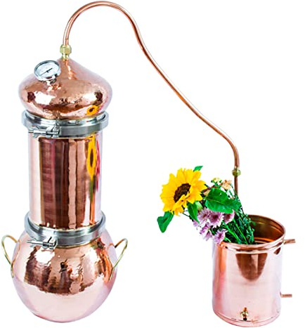 CHUANGRUN Copper Moonshine Still, Pure Copper Alembic Still for Whiskey, Moonshine Essential Oils, with Thermometer DIY Kit, Home Brewing Kit, 2L