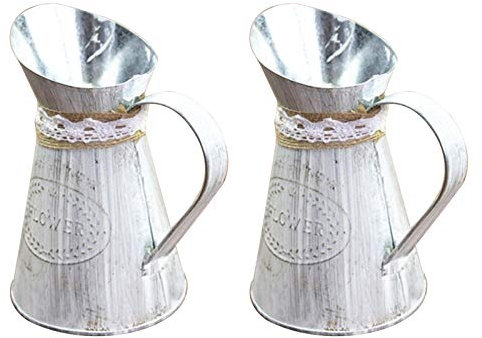JYCAR Lot de 2 petits vases rustiques en métal, style shabby chic, pour arrosoir, pot à lait, vase blanc vintage en étain pour salon, chambre à coucher, cuisine (10 x 16 cm)