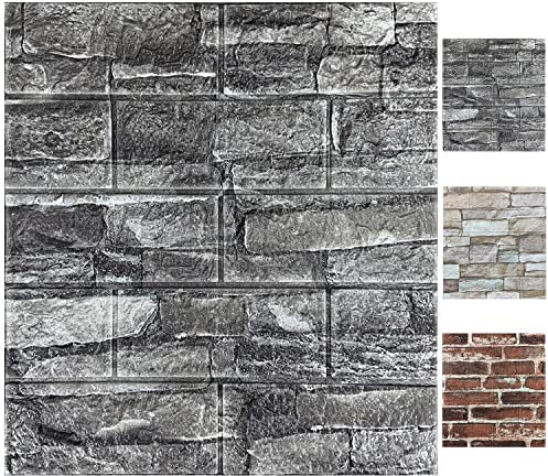 10 pannelli da parete 3D, carta da parati autoadesiva in schiuma 3D, motivo mattoni neri (10 pezzi, nero)
