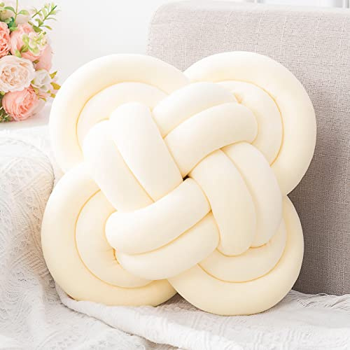 Xiashrk Knot Pillow Ball Xmas, Decoration Floor Pillow Cushion with Soft Plush, Knotted Throw Pillow Home Decor Household Throw Knot Decorative Cushion (Ivory White, 12 Inches x 12 Inches)