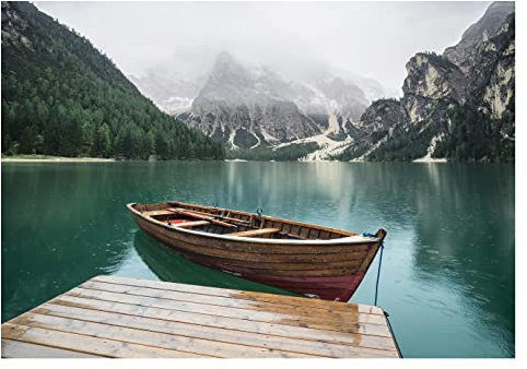 Papel Pintado Montañas y Lagos Barco Panorama Paisaje - Incluye Pegamento - Fotomurales Pared Tejido No Tejido Decorativos Murales Fotográfico XXL Moderno Decoración de Paredes (208x146 cm)