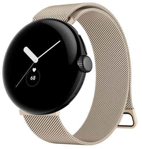 Tobfit Magnetisches Edelstahl Armband für Google Pixel Watch 1/2 - Mesh Metall Ersatzband für Herren und Damen (Champagner)