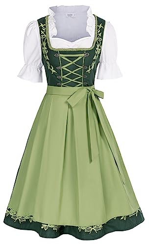 Jasambac Dirndl-dräkt i 3-delar för Oktoberfest, traditionell klänning för karneval, festdräkt, Armégrön, XXL