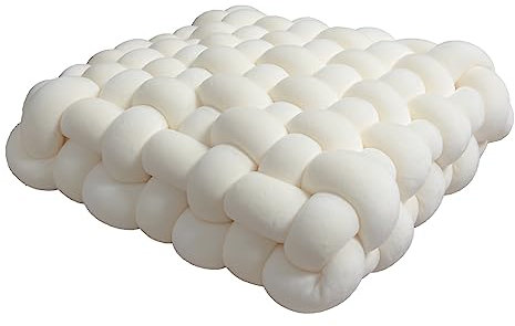 Geknotete Kissen für Couchkissen Weiche Quadrat Handmade Gewebter Knoten Kissen Zimmer Ästhetische Dekoration Plüsch Dekorative Sofa Schlafzimmer Wohnzimmer Büro Dekor (Weiß)