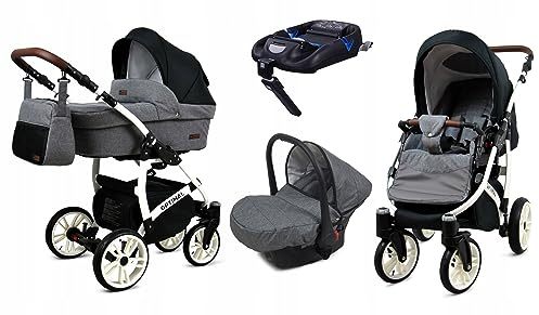 BabyLux® Kinderwagen Set 4 in 1 - Optimal - incl. Babywanne, Buggy Sportsitz, Auto-Babyschale, ISOFIX-Basisstation - Autositz - Kinderwagenset - Kombikinderwagen mit Wickeltasche usw.