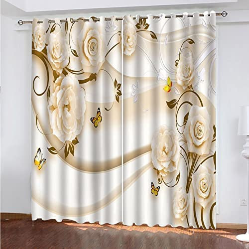 Vorhang, Kinderzimmer, 3D Kreative Schmetterling Goldene Blume 140(B)X160(H) Cm Kindervorhänge Mit Ösen, Polyestervorhänge, Wärmeschutzvorhang, Blickdichter Vorhang Mit Ösen, Kindervorhänge Für Wohnz