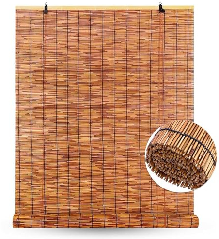 Schilfrohr-Rollos Für Außen,Bambus-Rollos,Natur Bambus-Rollo,Sonnenschutz-Strohvorhang,Licht Filternde Sichtschutzrollos,Für Veranda/Terrasse/Terrasse,Individuelle Größe,Brown