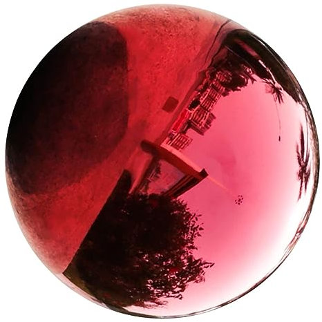 Außendekorationen für die Terrasse, Gartenornament, farbige reflektierende Kugel, hochglanzpolierte Kugel, Spiegelkugel, Gartendeko, Metallkugel, dekorative Kugel aus Edelstahl, Farbe (rot, 13,5 x 13