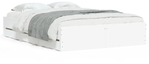 ZQQLVOO Bed Frame Lattenrost Palettenbett Bodenbett Bettgestell mit Schubladen Weiß 120x200 cm Holzwerkstoff