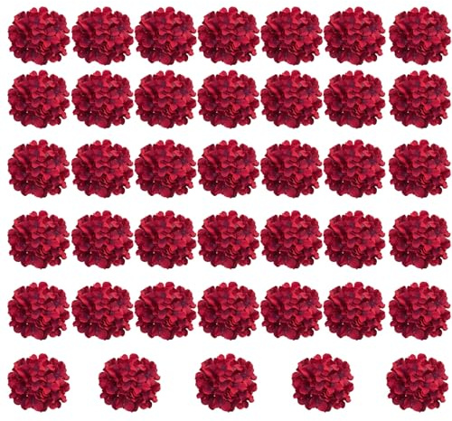 Cherica Lot de 40 fleurs d'hortensia artificielles en soie avec tiges, fleurs rouges artificielles pour décoration de mariage