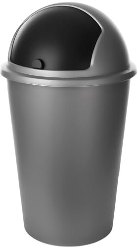 LIVINJA Poubelle de cuisine, 50 l, anti-odeurs, avec couvercle basculant, 60 x 45 x 34 cm, en plastique recyclable, robuste, argenté, fabriquée en UE