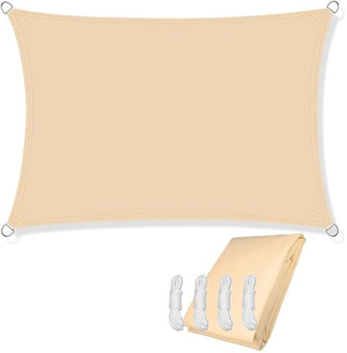 Zeltplane Camping Zelt Tarp 4x2/3/5/6M rechteckiges Sonnensegel, wasserdichter Sonnenschutz, Wetterschutz, Überdachung, UV-Schutz for Terrasse, Balkon, Garten, Markise(Beige,3meterx4m)