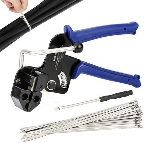 Kabelbinder-Spannwerkzeug, Metall-Kabelbinder-Werkzeug-Verstellbare Kabelbinderzange Aus Edelstahl | 100 Stück Selbstsichernde Kabelbinder, Spann- Und Schneidwerkzeuge Für 4,5 Mm Bis 12 Mm Kabelbind