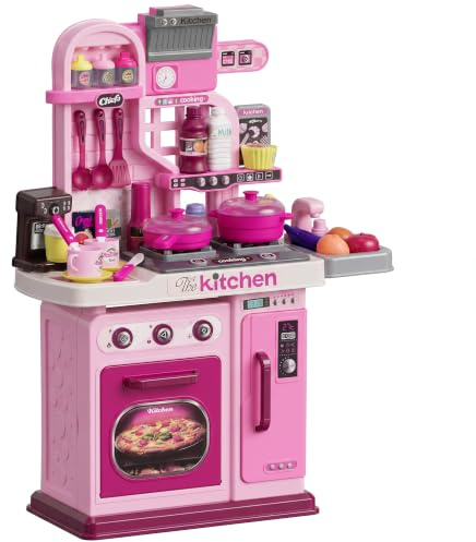 AIYAPLAY Kids Kitchen, 33-Pc Play Accessories, Lights, Ages 3-6, Pink | Toddler Pretend Play Kitchen, Sounds