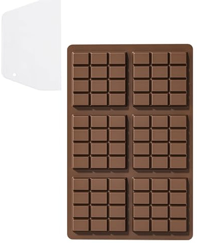 TOZBLEU 1 pezzi Cioccolatini Stampo Silicone, Stampo per Barretta di Cioccolato 6 Cioccolato in Cavità Facili da Sformare per Fatti in Casa Praline, Caramelle, Decorazione di Torte,Con raschietto