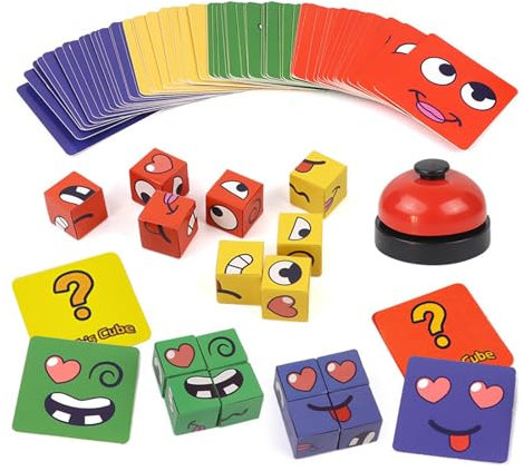 LUHOCIY 3 Stück Emoji Blöcke Holz Lernset, Mivoza Spiel, Expression Puzzle Building Blocks Geeignet für Kleine Kinder Pädagogische Denkspiele, Aus Sicherem und Dickem Material