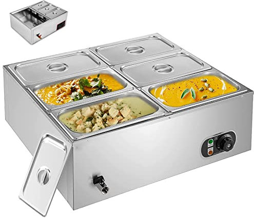 Scaldavivande Elettrico, scaldavivande Elettrico 6 pentole, Tavolo da Lavoro Commerciale in Acciaio Inox, Buffet, scaldavivande, Tavolo a Vapore, Controllo Temperatura, intervallo 30-85°C con Coper