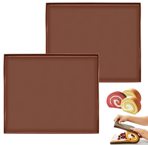 FORYNXHWIN Lot de 2 tapis de cuisson en silicone avec bord – Plaque de cuisson antiadhésive pour biscuits roulés, gâteaux et biscuits | Tapis de cuisson antidérapant Swiss Roll Cake | Moule pour four