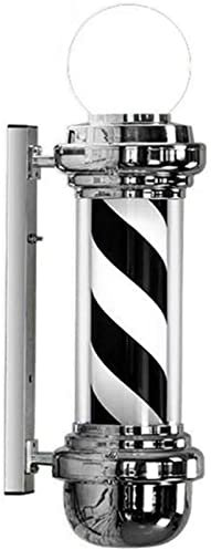 VAESAZDSZ Poste de barbería con luz LED de 26 con Logotipo de peluquería, Resistente al Agua, Giratorio, para Pared, 68 cm, Color Blanco y Negro