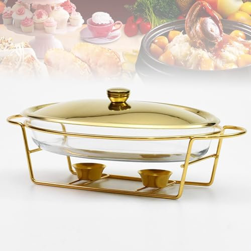 Catering Isoliertablett, Speisenwärmer 3L Speisenwärmbehälter, Chafing Dish Buffet Set mit Glastopf, Metalldeckel, Edelstahlständer, Wärmebehälter für Partys Buffets Hochzeiten Partys Banket