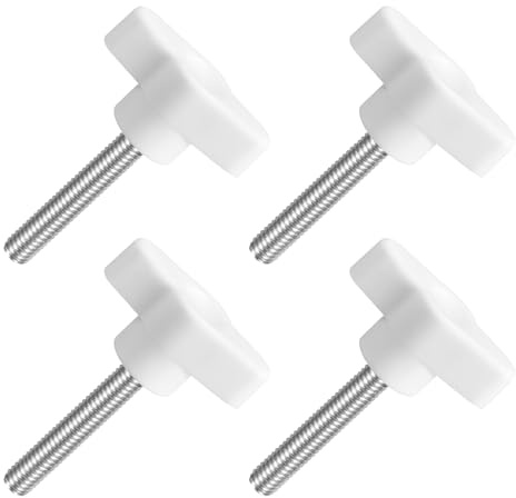 QUARKZMAN M6 x 35mm Tornillos Moleteados, 4pcs Perillas de Ala en T Rosca Macho de Acero Inoxidable 304 Tuerca Pomo de Mango Asas Ajustables Sujeción Manual para Máquina, Blanco, 36mm Ancho