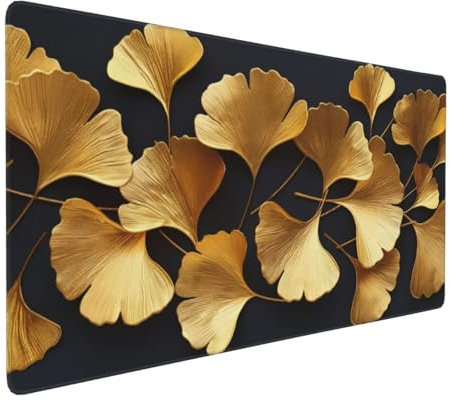 Gaming Tapis de Souris Feuilles de Ginkgo, Grand Tapis de Souris XXL 1600x800x3 mm, Tapis Souris pour Clavier et Bureau, avec Bords Surpiqués et Dos Antidérapant, for Gamer Gaming Accessoire E-1053