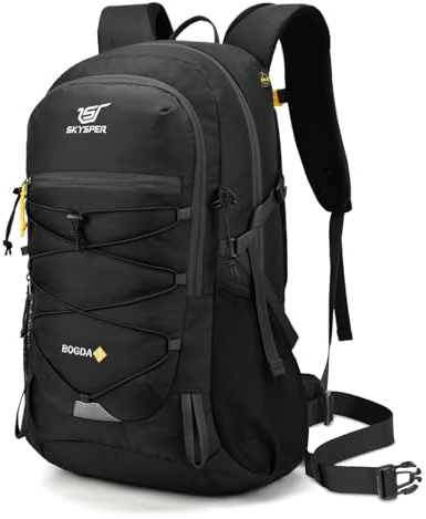 SKYSPER Vandringsryggsäck, 25L Bergsryggsäck Liten med Regnskydd för Trekking, Resa, Caminhada, svart, 25L, Avslappnad