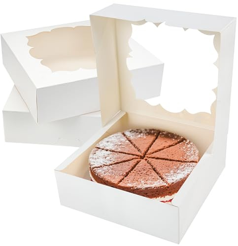 BTSD-home Cake Box Kuchenbox Tortenschachtel 25.4x25.4x6.3cm 20 Stück Tortenkarton Kuchenbehälter(Weiß)