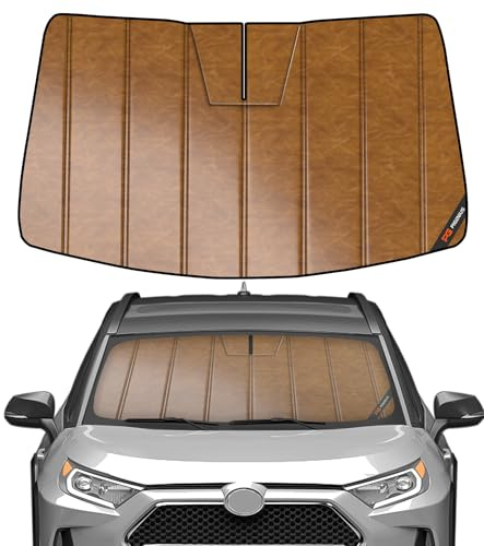 Pigenius Windshield Sun Shade for Toyota RAV4 2019-2025, RAV4 Prime 2021-2024 Custom Fit Front Window Sunshade - Leather