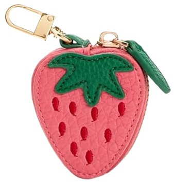 Kotkiddy Süßes Leder Taschencharm Y2k Schlüsselanhänger mit Reißverschluss Schulmädchen Handtaschencharm Accessoires Ästhetisches Zubehör（Erdbeere）