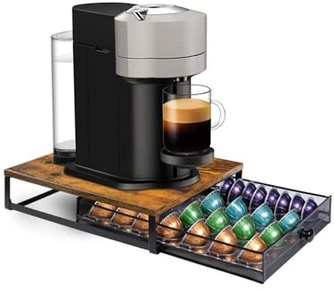 Sedegn Coffee Pod Holder Drawer Organizer Vertuo Capsules Storage Organizer with Sliding Drawer Compatible For Nespresso Vertuo Pods, Holds up to 56 Small or 28 Big Vertuo Pods Rustic Brown