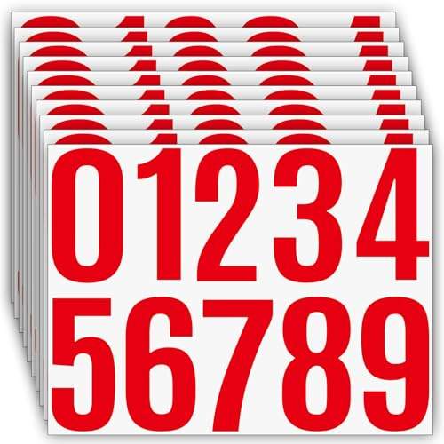 100 unidades, 10 cm, pegatinas de números grandes, 10 hojas de números adhesivos, resistentes a la intemperie, pegatinas de vinilo para buzón, número de dirección, número de casa (rojo)