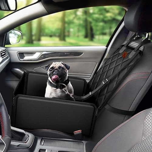 Khusiya Muttstuff Car Seat for Pets - Waterproof Booster Seat Puppy Seat Belt, 2-in-1 Seat Cover for Dog in Car, Puppy Travel Car Seat, Foldable Safety Basket Seat for Small to Medium Dogs