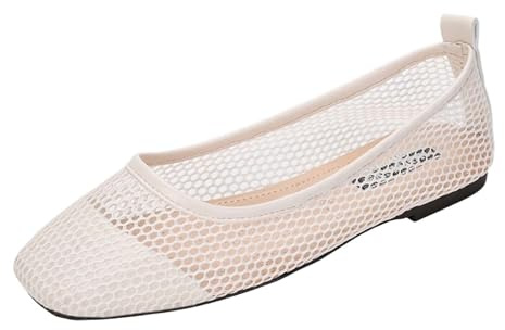 Women's Ballerina Breathable Walking Shoes with Elastic Orthopaedic Non-Slip Walking Shoes Jogging Shoes Lightweight Comfortable Casual Shoes Slip-On Shoes, beige, 2 UK