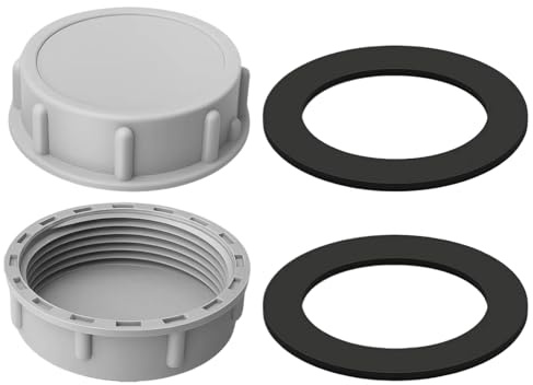 2 Pack 54mm Plastic Pipe End Caps, Female Thread Pipe Blanking Cap with Rubber Washers, Durable Leak-Proof Drain Seal Cap for Kitchen, Bath, Laundry Waste Pipes and Plumbing Fittings