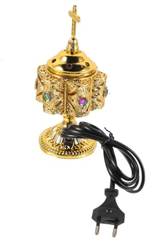 SAFIGLE Bruciatore Incenso Elettrico in Metallo Dorato Portaincenso da Tavolo Multifunzionale per Aromaterapia e Decorazione Interni per Casa Bar e Eventi Romantici