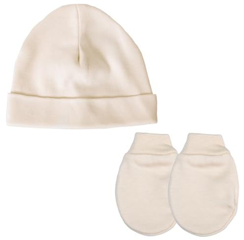 Baban Baby Premature Hat and Scratch Mittens Set Cotton, Cream