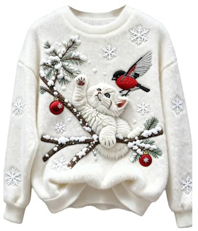 Ladies Christmas Sweatshirt Uk Sparkling Reindeer Snowflakes Printed Jumper Long Sleeve Crewneck Sweaters Womens Loose Fit Xmas Jumper Autumn Winter Sweatshirts Holiday Long Sleeve Tops W S