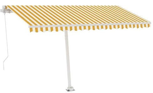 Standmarkise Einziehbar Handbetrieben 400x300 cm Gelb/Weiß - Pulverbeschichtetes Aluminium & 100% Polyestergewebe mit PU-Beschichtung - Perfekter Sonnenschutz für Terrasse und Garten