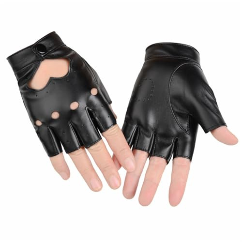 CERCTLA Halloween Guanti in Ecopelle Senza Dita, Guanti Mezze Dita Pelle Donna, Guanti in Pelle Senza Dita per Guida, Ciclismo, Ballo, Spettacolo, Festa Cosplay, Taglia Unica, Nero