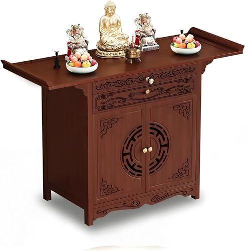 HJYXXSR Tavolo da altare buddista in bambù per la casa, con spazio per riporre gli oggetti, base per mobile in stile cinese, adatto per offrire incenso, candele e preghiere 47.2 inches