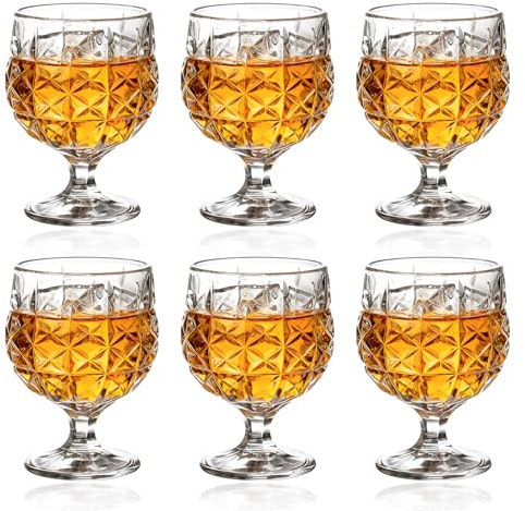 Wovella 6er-Pack Vintage-Stielgläser 200 ml, geprägtes Weinglas-Set, elegante Rot- und Weißweinkelche, ideal für Partys und Unterhaltung