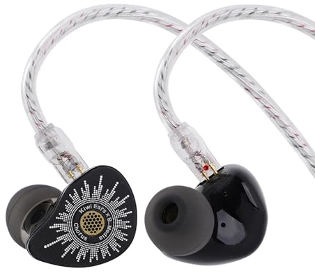 Linsoul Kiwi Ears x B_Media: Chorus In-Ear Monitor, Driver Dinamico con Diaframma in DLC, Auricolari Cablati con Faceplate in Metallo CNC, Cavo Doppio Placcato Argento (Nero, 3,5 mm con Mic)