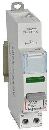Legrand 412920 Poussoir modulaire, double fonction, contact 1NO + voyant LED vert, 110V à 400V, 1 module