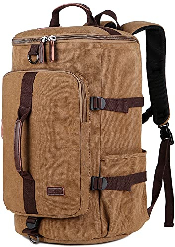 BAOSHA HB-26 Sac fourre-tout vintage en toile 3 voies pour homme Sac à dos Sac à bandoulière convertible Sac à dos de randonnée Sac à dos Weekender Sac à main Sac à main, café