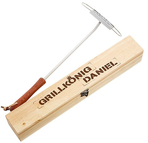 Casa Vivente BBQ Brandeisen mit wechselbaren Buchstaben als Set mit gravierter Holzbox – Grillkönig, Personalisiert mit Namen - Fleischstempel für den Grill, Grillzubehör als Männergeschenk