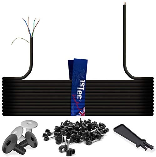 1STec 20m of Genuine BT CW1308 4 Core 2 Twisted Pair Telephone or FTTC Broadband Extension Wire + 4 Grommets + IDC Insertion Tool + 4mm Clips + Printed Colour Code Instructions (20 Metre, Black)